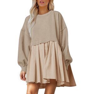NEW Crew Neck Pullover Oversized Sweatshirt Mini Dress L